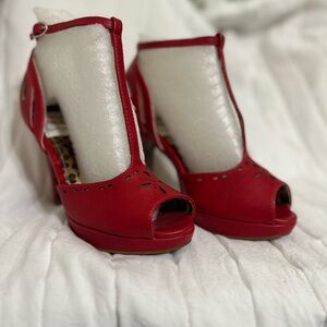 Bettie Page Scarlet Peep-Toe Heels